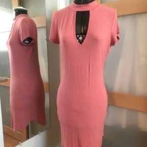 Rose Ribbed Peep Hole ShortSlv Dress,L